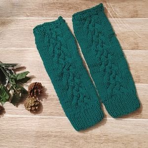 Handknit double cabled pattern leg warmers ONE SIZE dark green